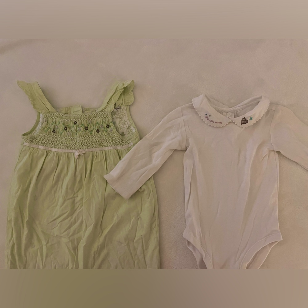 Janie and Jack collared shirt and green romper set 6-12 months